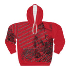 Bold Graffiti-Style Red Hoodie Artistic Streetwear