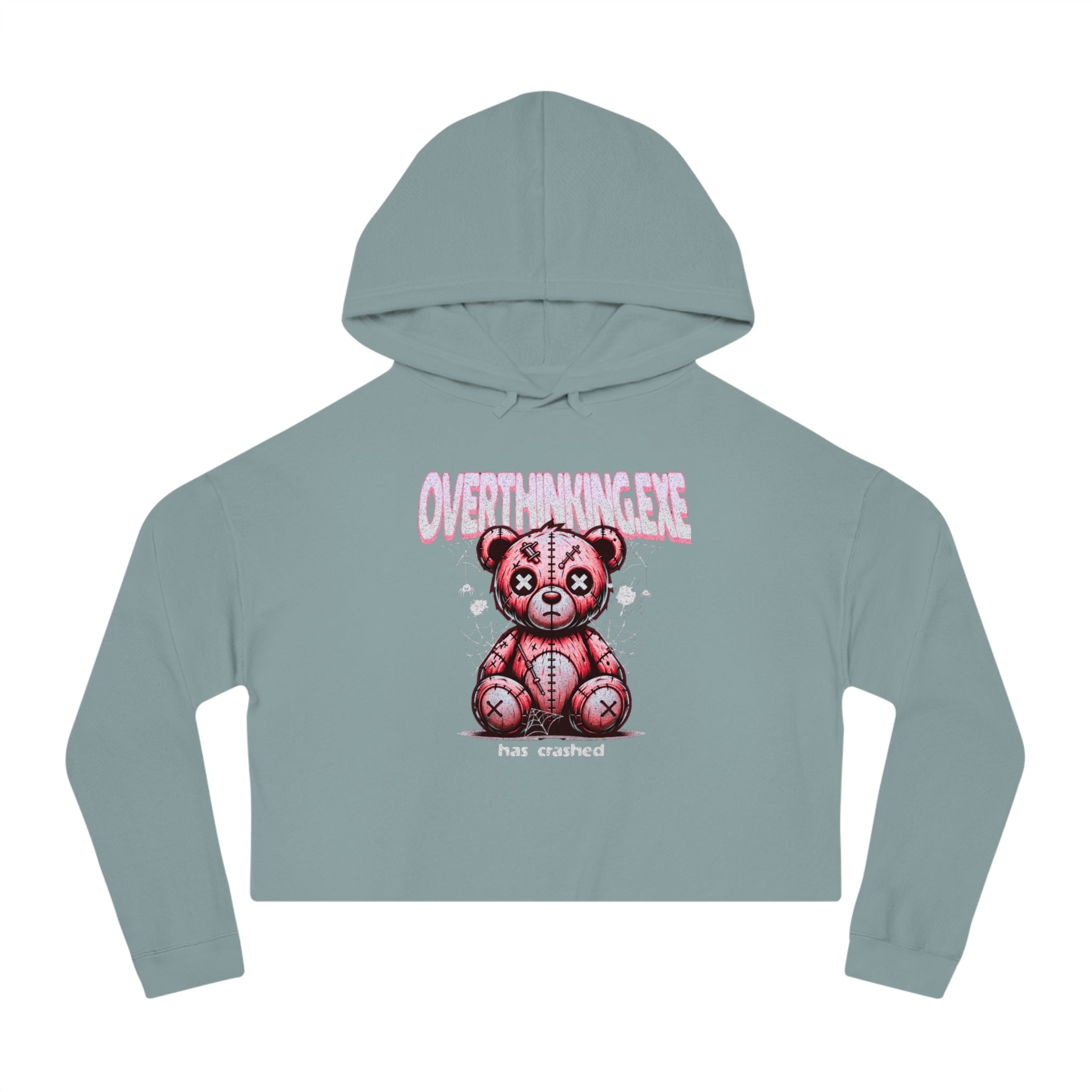 Funny Teddy Bear Women’s Cropped Hoodie - Dark Humor Overthinking Vibes
