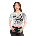 Smiley Vibrant Crop Tee with Splash Art, Trendy Streetwear Top |Black and White|