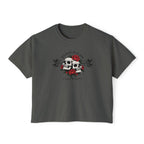 Edgy Floral Skull Women's Boxy Tee, Casual Graphic Tee for Women, Gothic Aesthetic, Gift for Her, Summer Fashion, Skulls and Roses Shirt