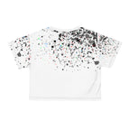 Smiley Vibrant Crop Tee with Splash Art, Trendy Streetwear Top |Black and White|
