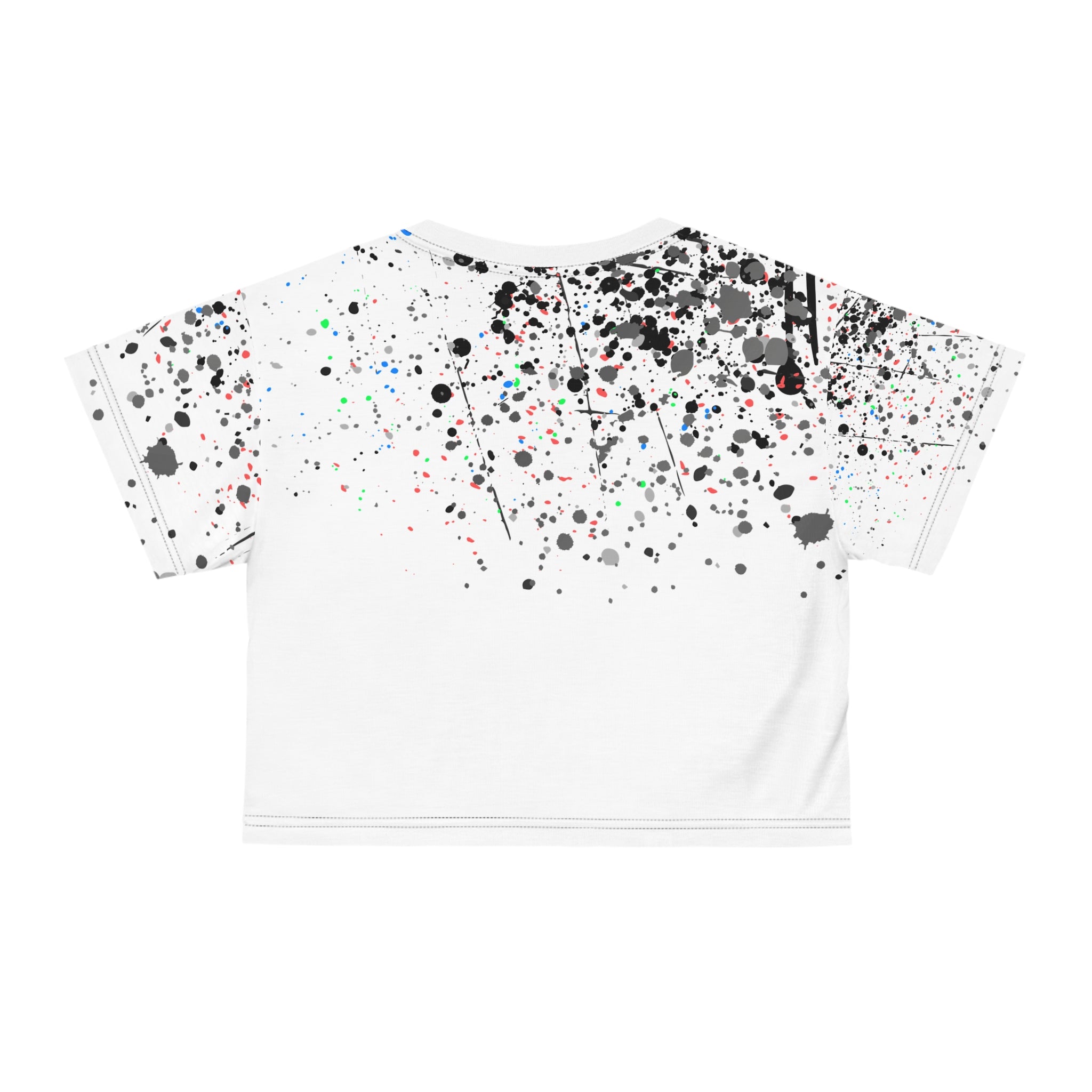 Smiley Vibrant Crop Tee with Splash Art, Trendy Streetwear Top |Black and White|