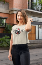 Edgy Floral Skull Women's Boxy Tee, Casual Graphic Tee for Women, Gothic Aesthetic, Gift for Her, Summer Fashion, Skulls and Roses Shirt