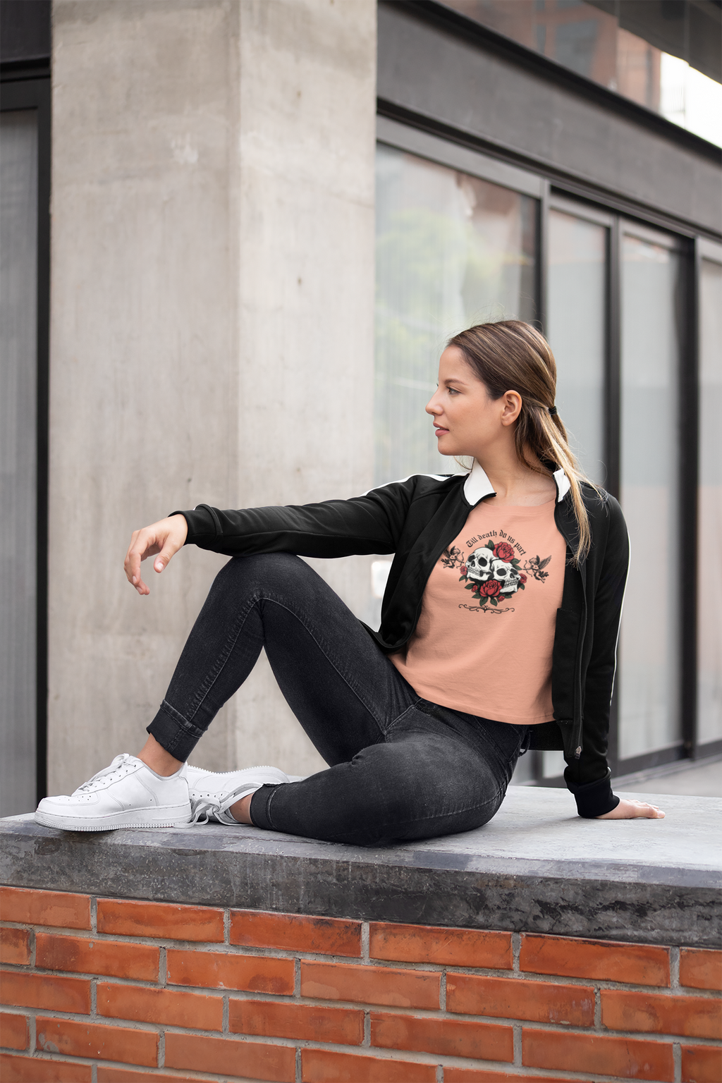Edgy Floral Skull Women's Boxy Tee, Casual Graphic Tee for Women, Gothic Aesthetic, Gift for Her, Summer Fashion, Skulls and Roses Shirt