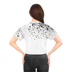 Smiley Vibrant Crop Tee with Splash Art, Trendy Streetwear Top |Black and White|