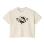 Edgy Floral Skull Women's Boxy Tee, Casual Graphic Tee for Women, Gothic Aesthetic, Gift for Her, Summer Fashion, Skulls and Roses Shirt